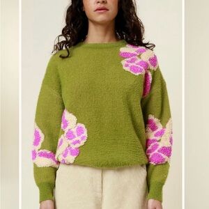 FRNCH Paris Green floral sweater oversized, small